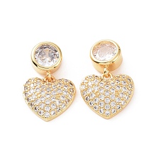 Honeyhandy Clear Cubic Zirconia Heart Dangle Stud Earrings, Brass Jewelry for Women, Real 18K Gold Plated, 20mm, Pin: 0.8mm