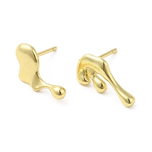 Honeyhandy Rack Plating Brass Melting Twist Asymmetrical Earrings, Stud Earrings for Women, Long-Lasting Plated, Lead Free & Cadmium Free, Real 18K Gold Plated, 9x12mm, 7x14