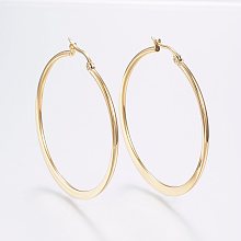 Honeyhandy 304 Stainless Steel Big Hoop Earrings, Hypoallergenic Earrings, Flat Ring Shape, Golden, 12 Gauge, 44~46x2mm, Pin: 0.7x1mm