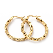 Honeyhandy 303 Stainless Steel Twist Rope Hoop Earrings with 316 Stainless Steel Pins for Women, Golden, 30x3mm, Pin: 0.7mm