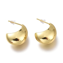 Honeyhandy Brass Half Hoop Earrings, Crescent Moon Earrings, with Steel Pin and Plastic Ear Nuts, Long-Lasting Plated, Real 18K Gold Plated, 19.7x16.5x9mm, Pin: 0.7mm