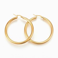 Honeyhandy 304 Stainless Steel Big Hoop Earrings, Hypoallergenic Earrings, Ring Shape, Golden, 6 Gauge, 50x48x4mm, Pin: 1x0.8mm