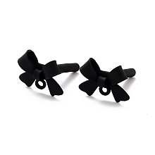 Honeyhandy Alloy Stud Earring Findings, with 925 Sterling Silver Pins and Loop, Bowknot, Black, 11x15x4mm, Hole: 1.2mm, Pin: 0.7mm