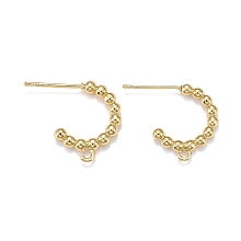 Honeyhandy Brass Stud Earring Findings, Half Hoop Earrings, with Loops, Long-Lasting Plated, Real 18K Gold Plated, 17x2.5mm, Hole: 1.2mm, Pin: 0.7mm