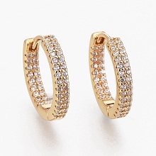 Honeyhandy Brass Micro Pave Clear Cubic Zirconia Huggie Hoop Earrings, Long-Lasting Plated, Ring, Real 18K Gold Plated, 16x3mm, Pin: 1mm