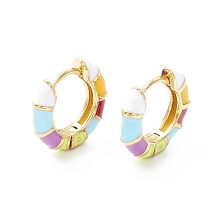 Honeyhandy Stripe Pattern Enamel Chunky Hinged Hoop Earrings for Women, Real 18K Gold Plated Brass Jewelry, Cadmium Free & Nickel Free & Lead Free, Colorful, 15x3.5mm, Pin: 0.8mm