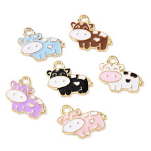 Honeyhandy Alloy Enamel Pendants, Cow Charm, Golden, 16x20x2mm, Hole: 2.5mm