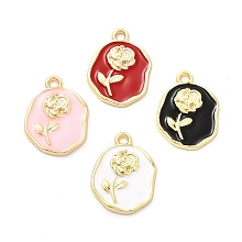 Honeyhandy Alloy Enamel Pendants, Golden, Oval with Rose Charm, Mixed Color, 17.5x13.5x2mm, Hole: 1.6mm