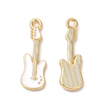 Honeyhandy Alloy Enamel Pendants, Cadmium Free & Nickel Free & Lead Free, Golden, Guitar Charm, White, 27.5x9x2.7mm, Hole: 1.8mm