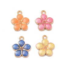 Alloy Pendants, with Enamel, Flower Charm, Golden, Random Color, 17x14.5x2mm, Hole: 1.7mm