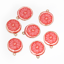 Alloy Enamel Pendants, Fruit, Orange Shape, Light Coral, Golden, 26.5x21.5x2.5mm, Hole: 1.5mm