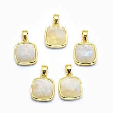 Honeyhandy Natural Moonstone Pendants, with Golden Tone Brass Findings, Square, Faceted, 13x11x5mm, Hole: 3.5x5.5mm