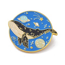 Honeyhandy Whale with Planet Enamel Pin, Ocean Animal Alloy Enamel Brooch for Backpacks Clothes, Golden, Dodger Blue, 25.5x29.5x9mm