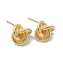 Honeyhandy Brass Interlocking Rings Knot Stud Earrings for Women, Real 18K Gold Plated, 12.5x12.5mm, Pin: 0.7mm