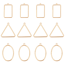 BENECREAT 30Pcs 3 Style Brass Pendants, Nickel Free, Rectangle & Triangle & Open Teardrop, Real 18K Gold Plated, 18x12x1mm, Hole: 0.5mm