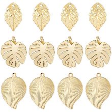 CHGCRAFT 18Pcs 3Styles Brass Leaf Vintage Charms Long Lasting Plated Brass Pendants for Necklace Bracelets Jewelry Making Handmade Crafts Making Charms Supply