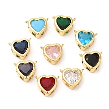 Honeyhandy Real 18K Gold Plated Brass Heart Charms, with Glass, Lead Free & Cadmium Free, Mixed Color, 13x15x7mm, Hole: 1.6mm