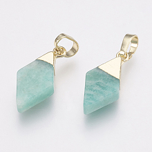 Honeyhandy Natural Amazonite Pendants, with Brass Findings, Rhombus, Golden, 18x9x4mm, Hole: 4x6mm