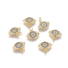 Honeyhandy Brass Micro Pave Cubic Zirconia Charms, Eyes, Colorful, Golden, 11x13x2mm, Hole: 3.5mm