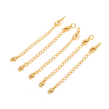 Honeyhandy Brass Chain Extender, with Curb Chains and Lobster Claw Clasps, Long-Lasting Plated, Flower, Real 14K Gold Plated, 70x3mm, Clasp: 10x6x2.5mm, Jump Ring: 5x1mm, Inner Diameter: 3mm