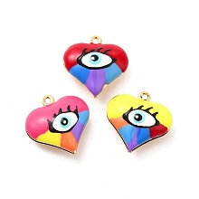 Honeyhandy Brass Enamel Charms, Real 18K Gold Plated, Long-Lasting Plated, Heart with Evil Eye, Mixed Color, 17x16.5x7mm, Hole: 1.2mm