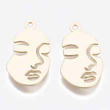 Honeyhandy Brass Pendants, Face, Nickel Free, Real 18K Gold Plated, 20x11x0.5mm, Hole: 1mm