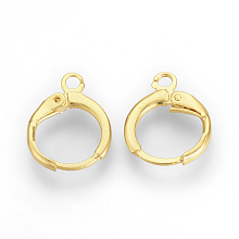 Honeyhandy Brass Huggie Hoop Earring Findings, with Loop, Golden, 15x11.5x2mm, Hole: 2mm, Pin: 1mm