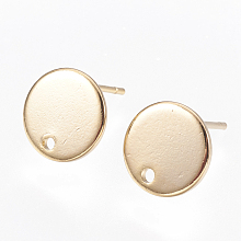 Honeyhandy Brass Stud Earring Findings, with Loop, Hole, Flat Round, Nickel Free, Real 18K Gold Plated, 10mm, Hole: 1mm, Pin: 0.8mm