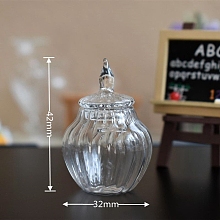 Honeyhandy Miniature Glass Bottle, with Lid, for Dollhouse Accessories Pretending Prop Decorations, Clear, 32x42mm