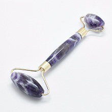 Honeyhandy Natural Amethyst Brass Face Massager, Facial Rollers, Golden, 146~150x54~58x19~22mm