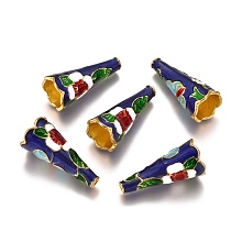 Alloy Enamel Bead Caps, 6-Petal, Flower, Colorful, Golden, 22x10x10mm, Hole: 1.4mm; Inner Diameter: 8mm