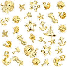 OLYCRAFT 180pcs Ocean Themed Resin Filler Alloy Epoxy Resin Supplies UV Resin Filling Accessories Gold for Resin Jewelry Making - 12 Shapes