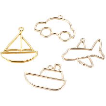 Pandahall Elite 20pcs 4 Styles Vehicles Bezel Charms Pendants, Open Back Bezel Pendants Hollow Mold Pendants Car Ship Boat Hollow Pressed Flower Frame Pendant for Resin Earrings Necklace Bracelet Making