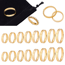 UNICRAFTALE 16pcs Size 6-13 Golden Blank Core Ring Stainless Steel Grooved Ring with Velvet Pouches Round Empty Ring for Inlay Ring Jewelry Band Making and Gift