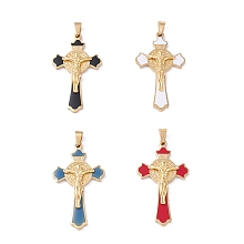 Honeyhandy Easter Theme Vacuum Plating 304 Stainless Steel Enamel Pendants, Crucifix Cross, Mixed Color, 45x25.5x4.5mm, Hole: 6.5x3.2mm