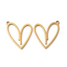 Honeyhandy Ion Plating(IP) 304 Stainless Steel Pendants, Heart Charm, Real 18K Gold Plated, 27x24x1.5mm, Hole: 2mm