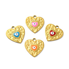 Honeyhandy Ion Plating(IP) 304 Stainless Steel Pendants, with Evil Eye Enamel, Real 18K Gold Plated, Heart with Star Charm, Mixed Color, 17.5x17x2.5mm, Hole: 2mm