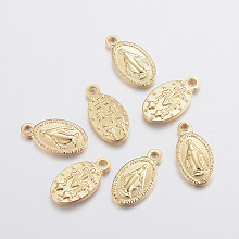 Honeyhandy 304 Stainless Steel Pendants, Oval with Virgin Mary, Real 24K Gold Plated, 15x8x2mm, Hole: 1.5mm