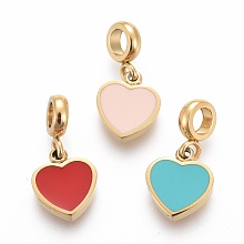 Honeyhandy Ion Plating(IP) 304 Stainless Steel Enamel Charms, Heart, Golden, Mixed Color, 13.2mm, Charm: 8.6x6.5x1.8mm, Hole: 2.5mm