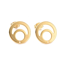 Honeyhandy 201 Stainless Steel Stud Earring Findings, with 304 Stainless Steel Pin and Ear Nuts, Flat Round, Real 24K Gold Plated, 15mm, Hole: 1mm, Pin: 0.7mm