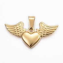 Honeyhandy 304 Stainless Steel Pendants,  Heart with Wing, Golden, 20x40x3mm, Hole: 9x5mm