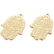 UNICRAFTALE 10pcs Stainless Steel Pendant Hamsa Hand Charm in Golden Color for Necklace Jewelry Making 42.5x28.5x2.3mm, Hole 2.7mm