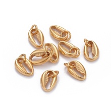 Honeyhandy 304 Stainless Steel Charms, with Jump Ring, Cowrie Shell, Golden, 11.5x7.7x3mm, Hole: 3.5mm