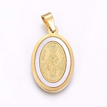 UNICRAFTALE 5Pcs Oval with Virgin Mary White Charms 304 Stainless Steel Pendants with Shell Golden Large Hole Pendants for Bracelet Necklace Jewelry Making 27x17x2mm, Hole 7x4mm