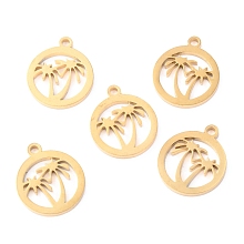 Honeyhandy 304 Stainless Steel Charms, Laser Cut, Ring with Coconut Tree, Golden, 13.5x11.5x1.1mm, Hole: 1.4mm