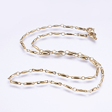 Honeyhandy 304 Stainless Steel Chain Necklaces, with Enamel and Lobster Claw Clasps, Ion Plating (IP), Rectangle, Golden, 17.7 inch(45cm)