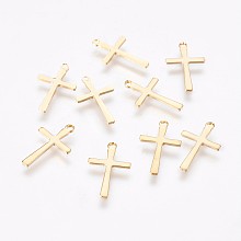 Honeyhandy 304 Stainless Steel Tiny Cross Charms, Golden, 14.5x9x1mm, Hole: 1mm