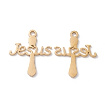 Honeyhandy Vacuum Plating 304 Stainless Steel Pendants, Cross with Word Jesus, Golden, 20.5x17.5x0.5mm, Hole: 1.8mm