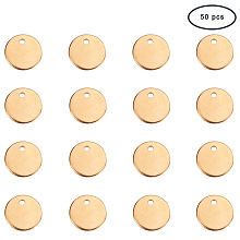 PandaHall Elite 50 Pcs 304 Stainless Steel Flat Round Blank Stamping Tag Pendants Charms Diameter 10mm for Jewelry Making Golden