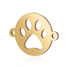 Honeyhandy 201 Stainless Steel Links Connectors, Flat Round with Dog Paw Print, Golden, 12x15.5x0.8mm, Hole: 0.8mm